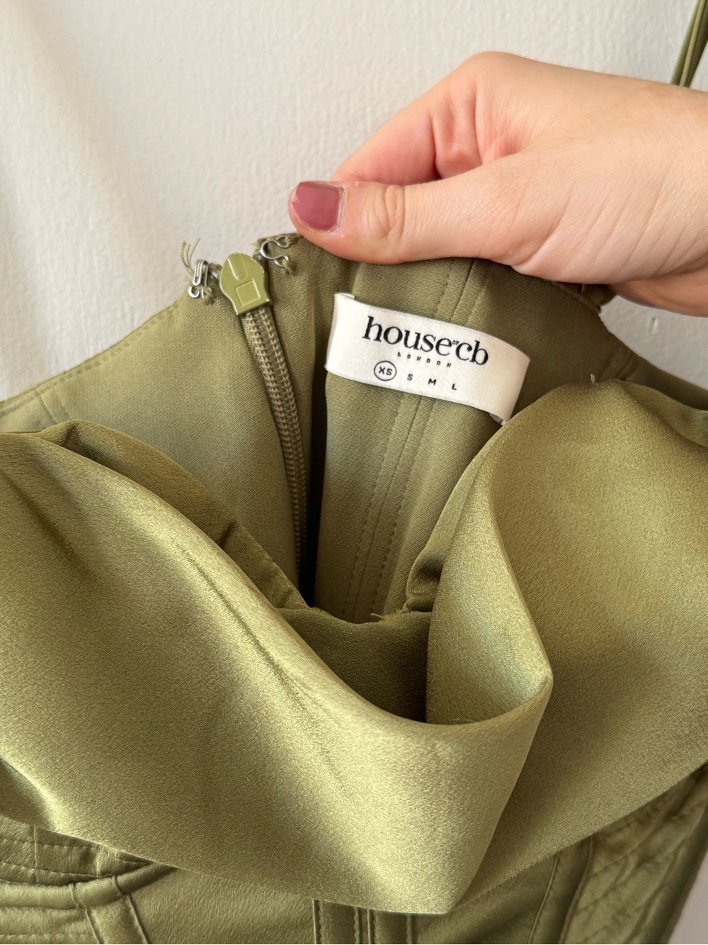 House of CB Olive Satin Bustier Midi Dress - Picture 7 of 7